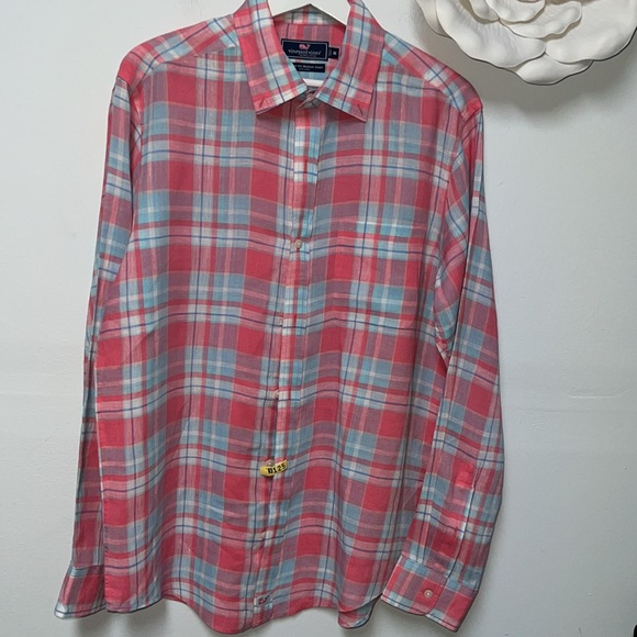 Vineyard vines classic fit Murray button down linen shirt plaid size M - Picture 3 of 9